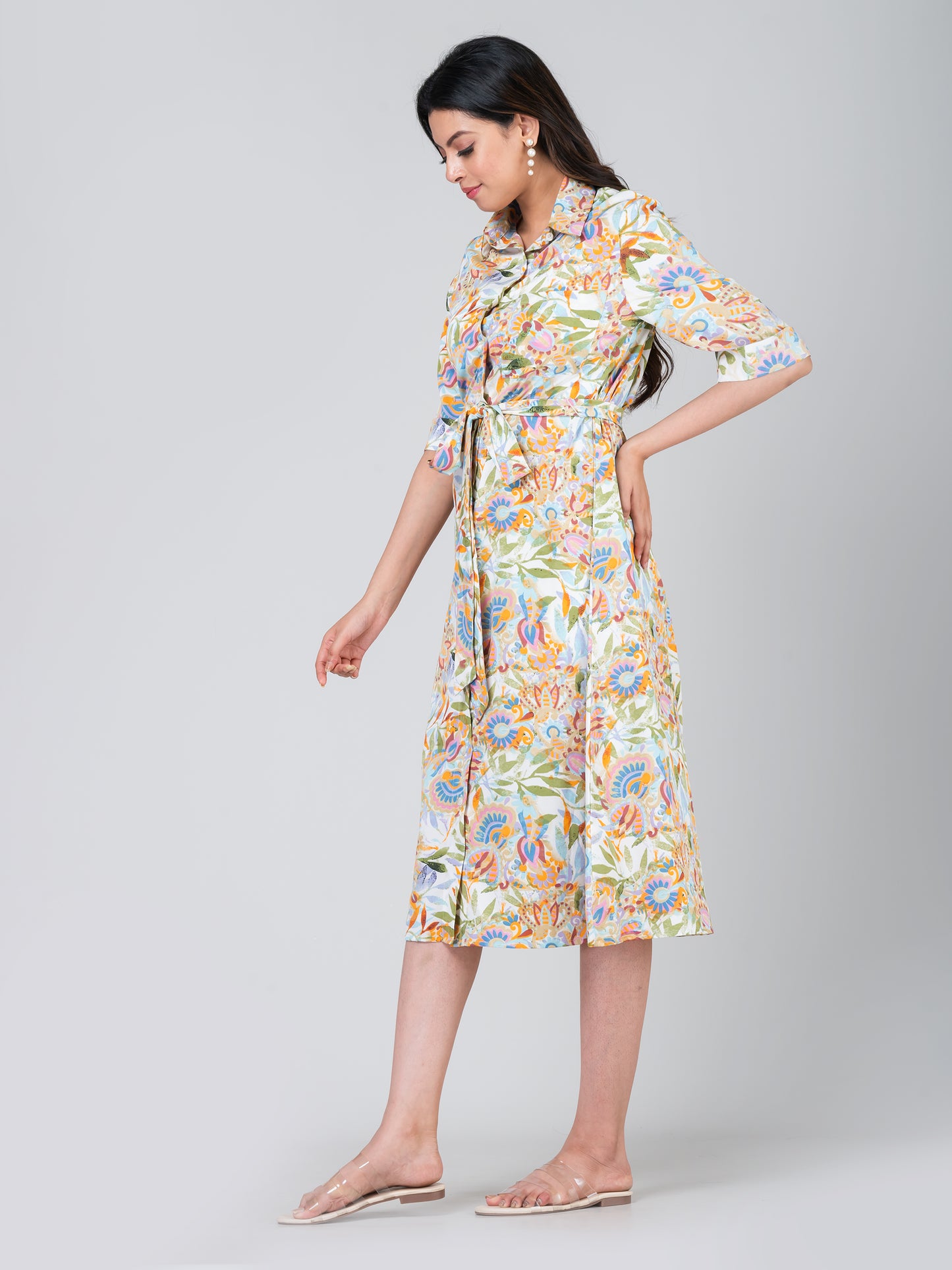 Women's Crepe Floral Shirt Dress