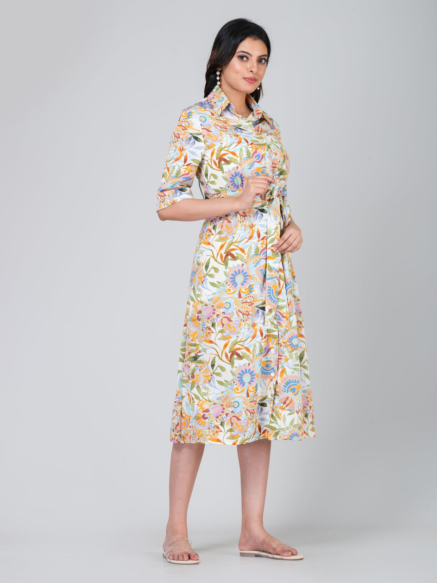 Women's Crepe Floral Shirt Dress