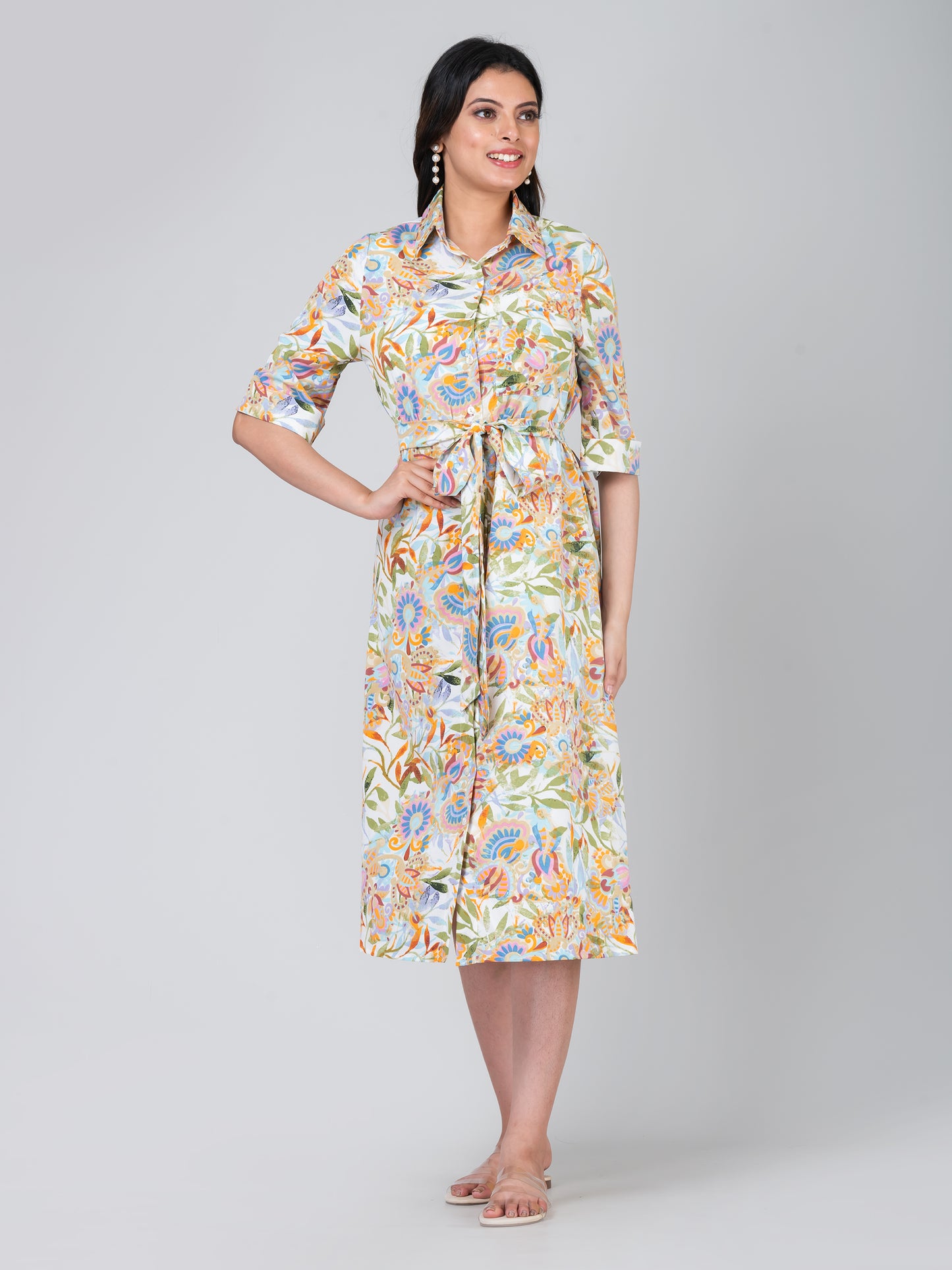 Women's Crepe Floral Shirt Dress