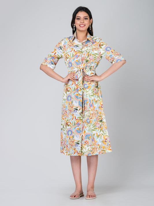Women's Crepe Floral Shirt Dress