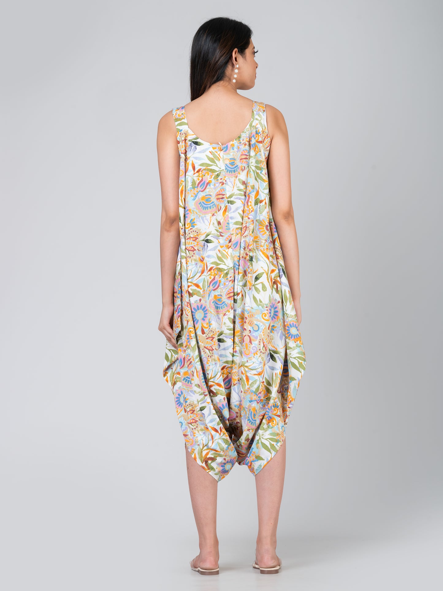 Women's Trendy Floral Printed Culotte Crepe Jumpsuit with Chiffon Shrug