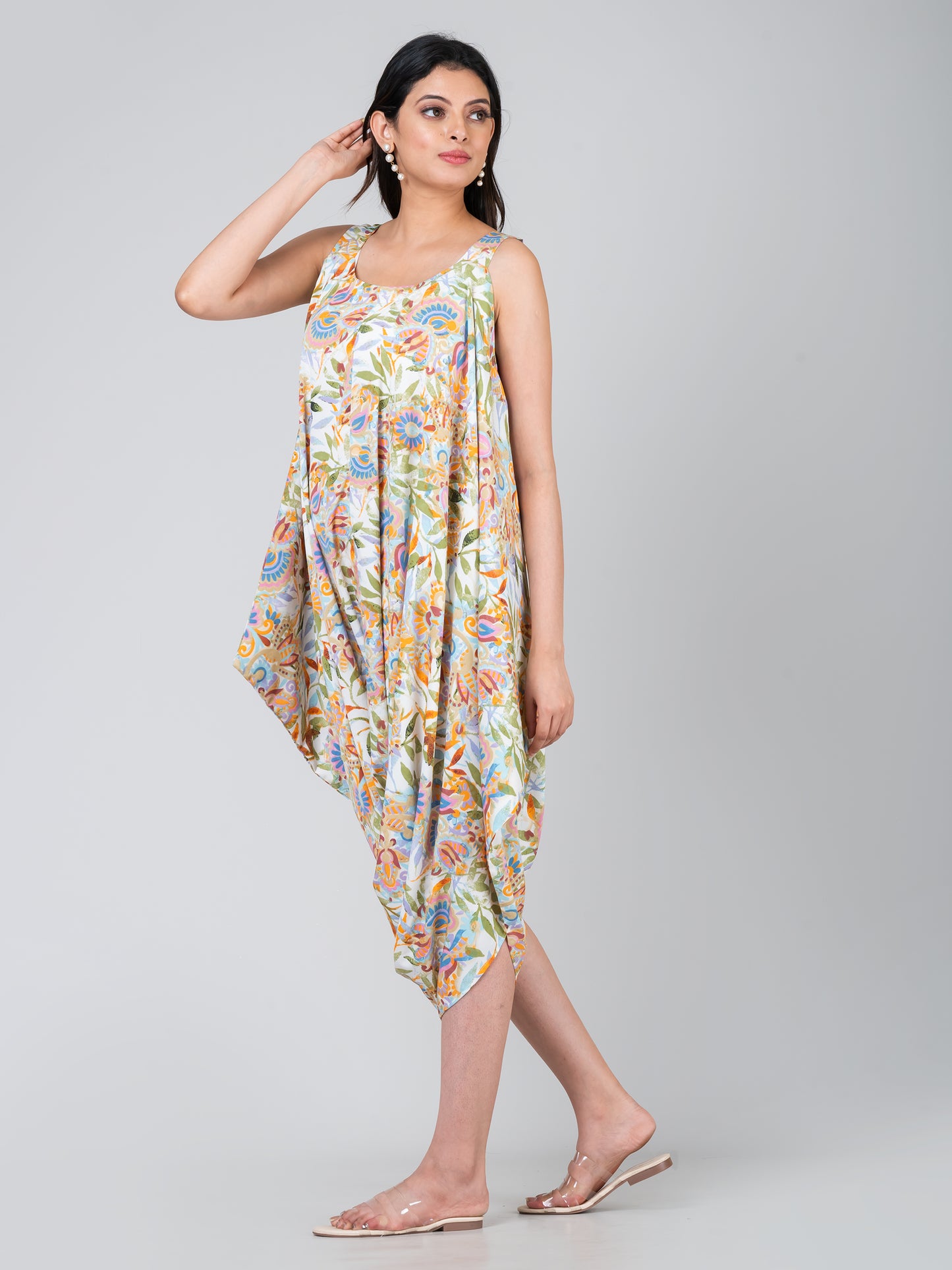 Women's Trendy Floral Printed Culotte Crepe Jumpsuit with Chiffon Shrug