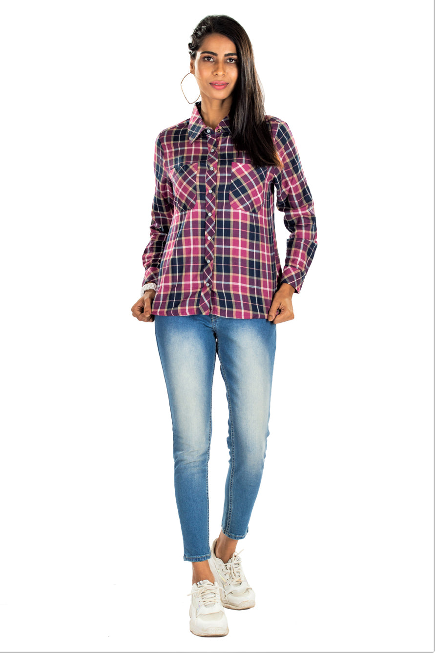 Women's Plaids Check Winter  Shirt Pink