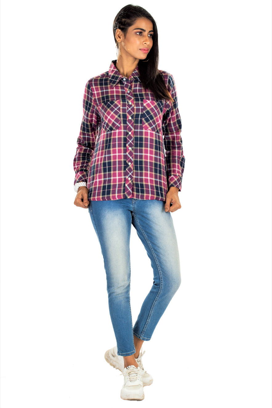 Women's Plaids Check Winter Shirt Pink