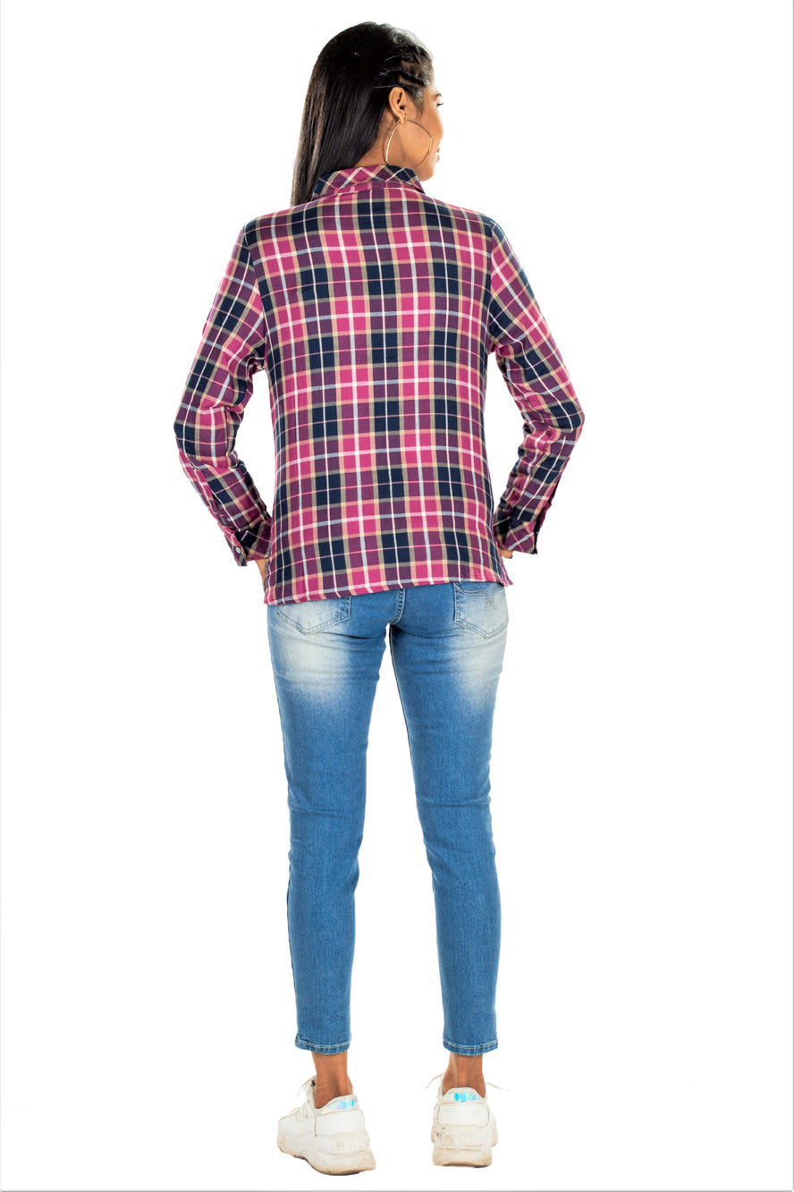 Women's Plaids Check Winter  Shirt Pink