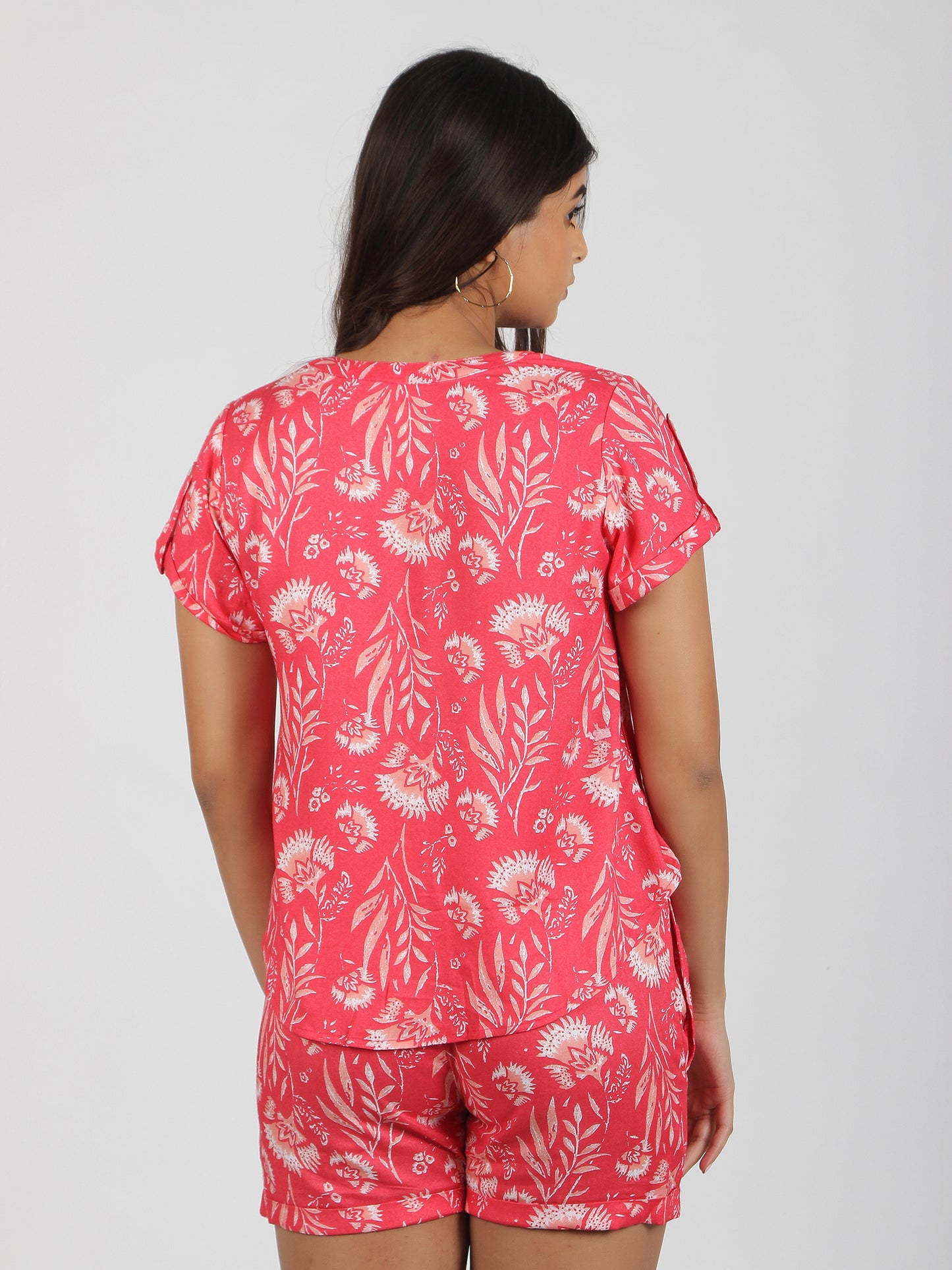 Women's Comfortable Sleepwear Set-(Lounge Top & Shorts)-Moroccan Rose