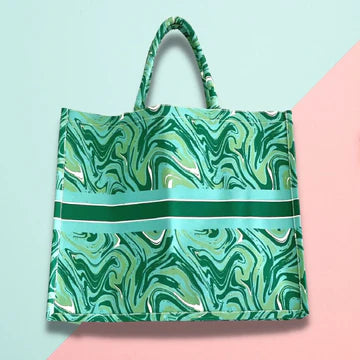 Women's co-ord set spiral jade + The Market tote spiral jade