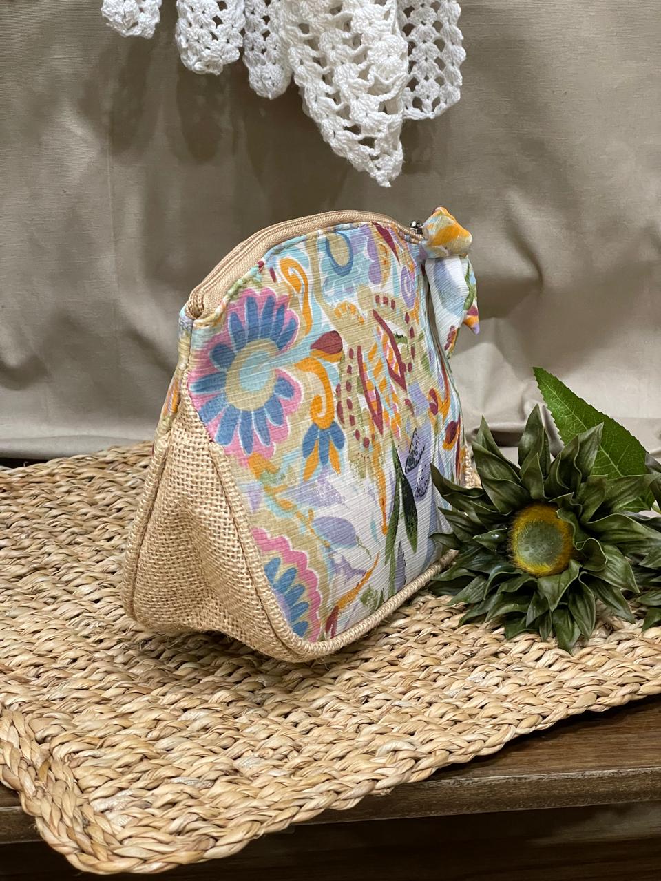 Jute Pouch Bag with printed Sarong