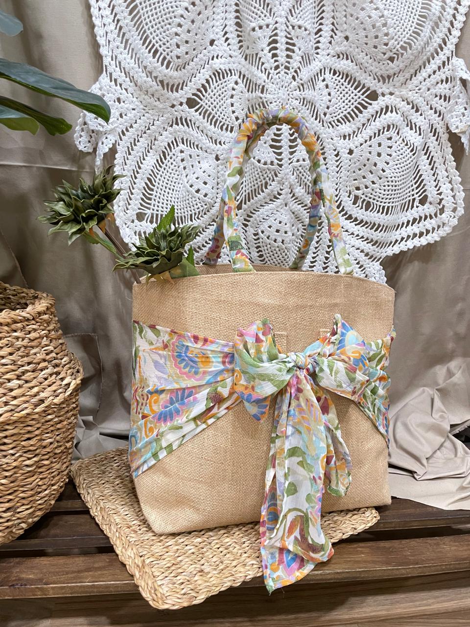 Jute Fashion Bag with Printed Sarong