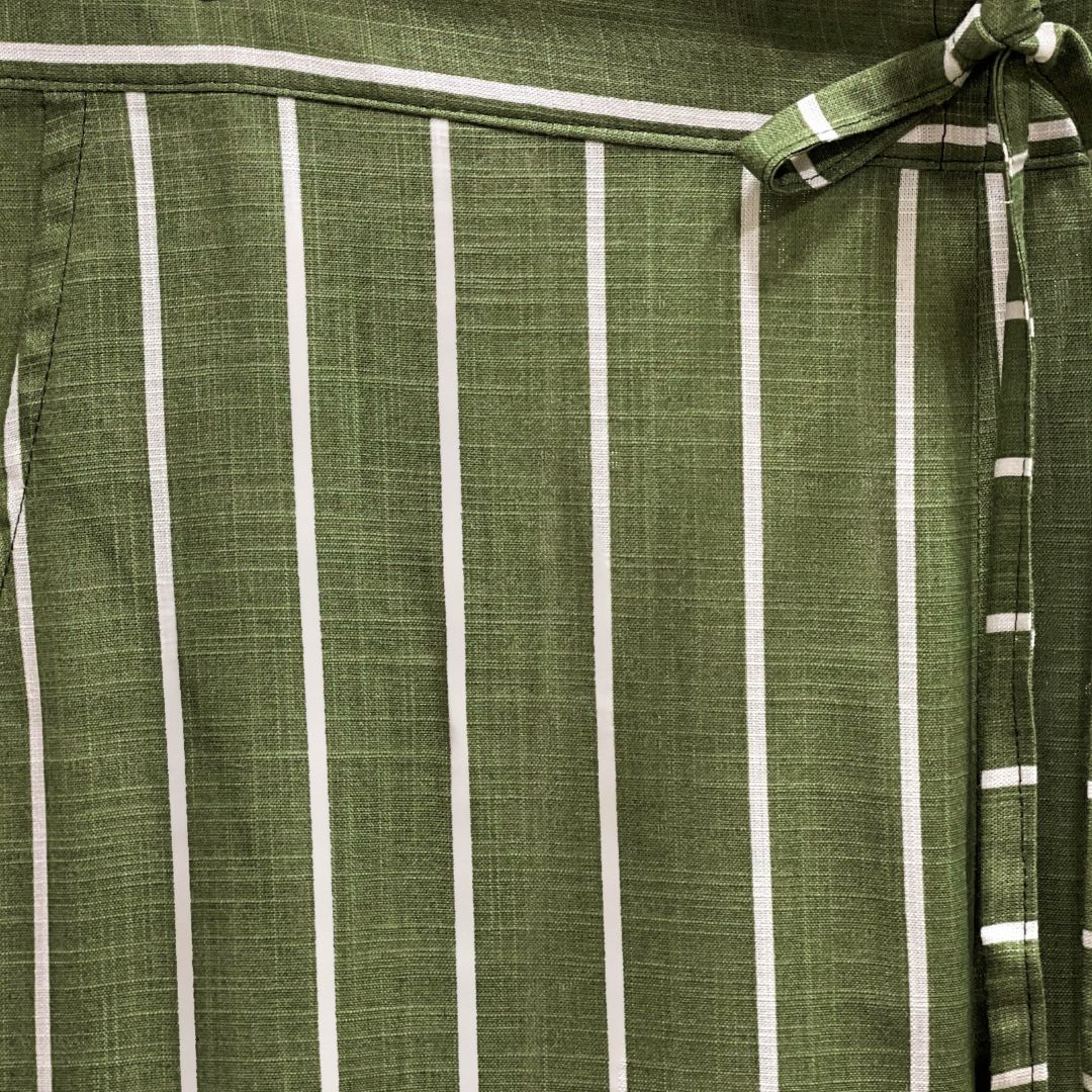 Women's Cotton Crop Top with Ankle Length Trousers Set - Olive White Printed Stripes