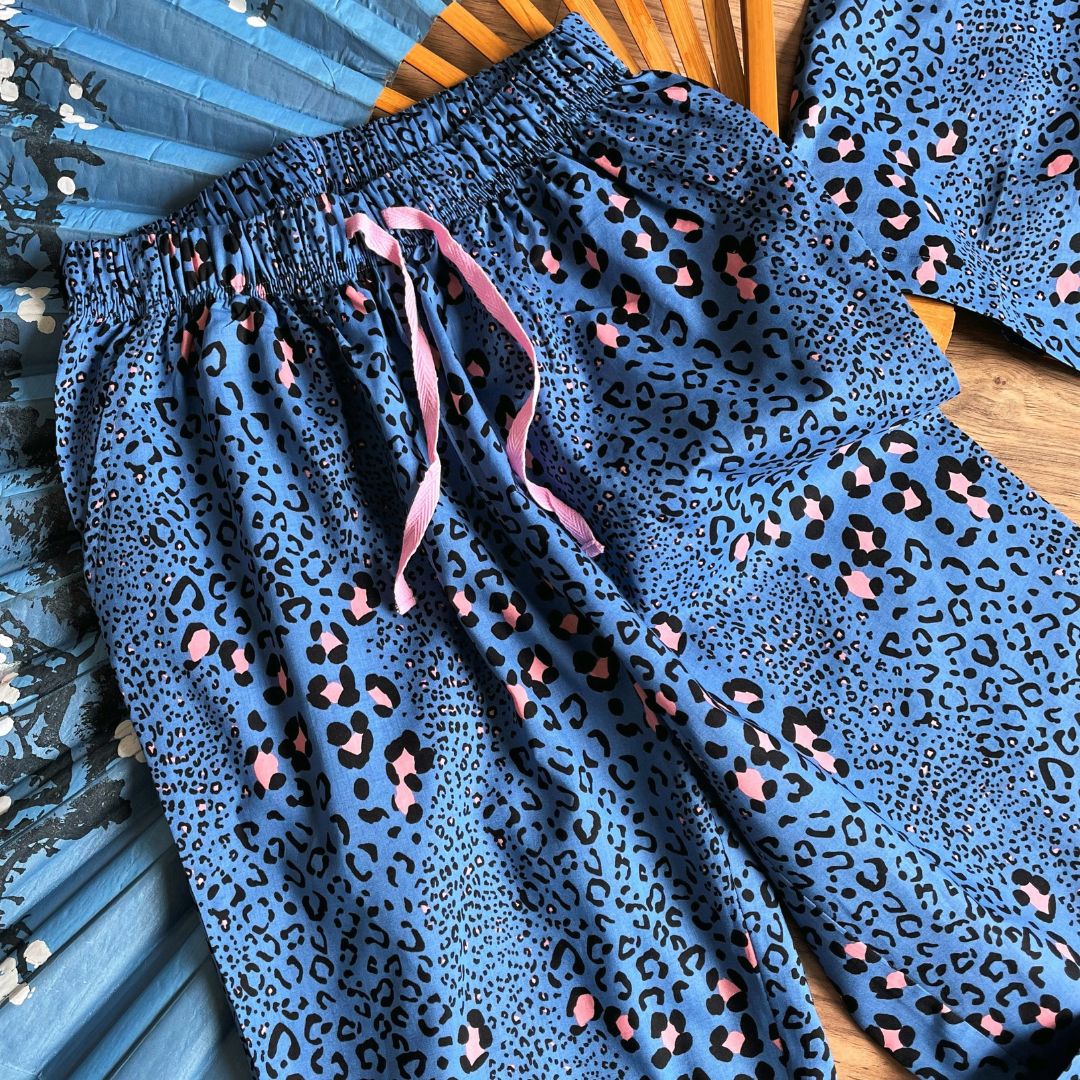 Women's Cotton Full Pyjama - Leopard Blue