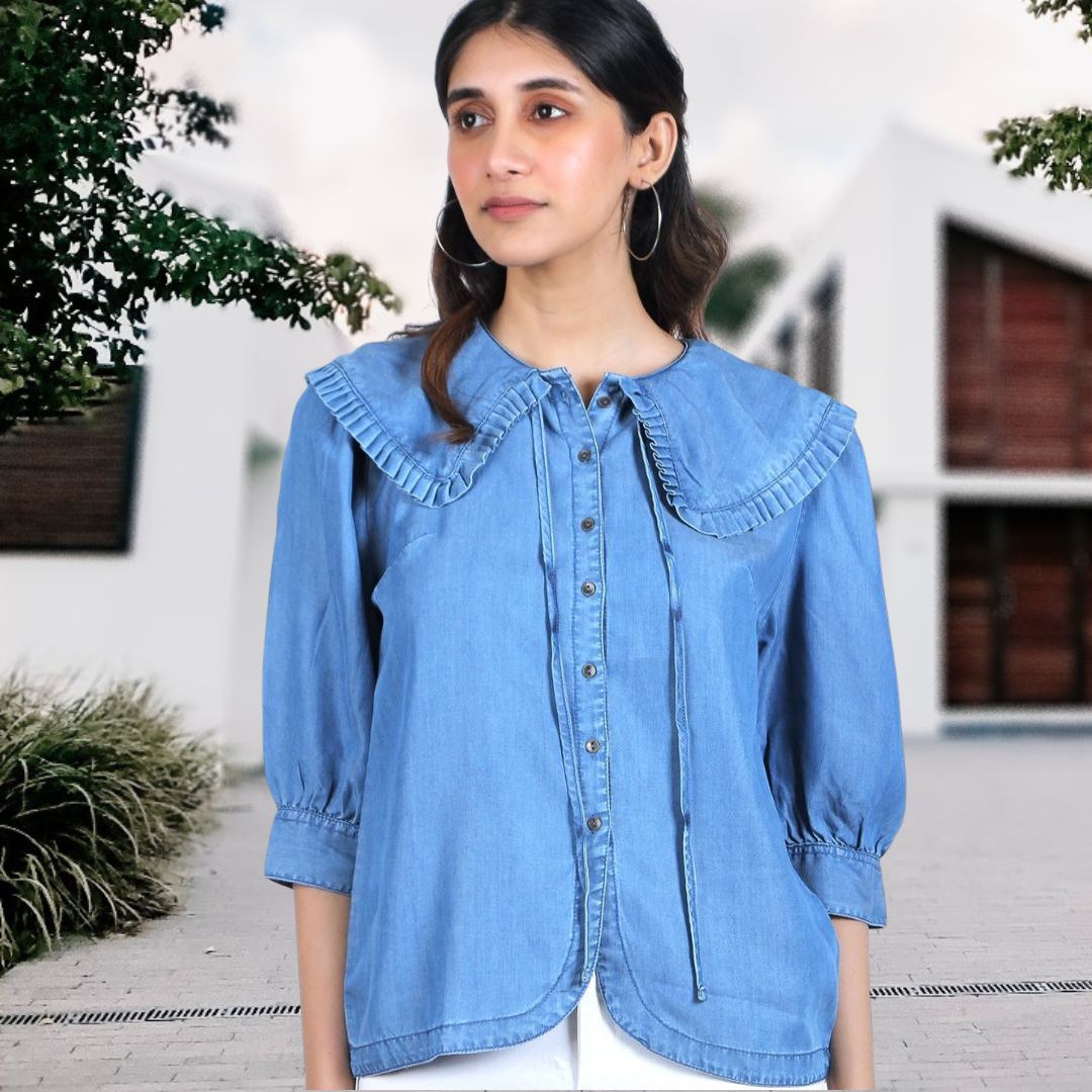 Denim Statement Collar Top