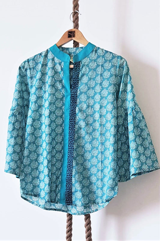 Women's Printed Cotton Top Marissa Teal