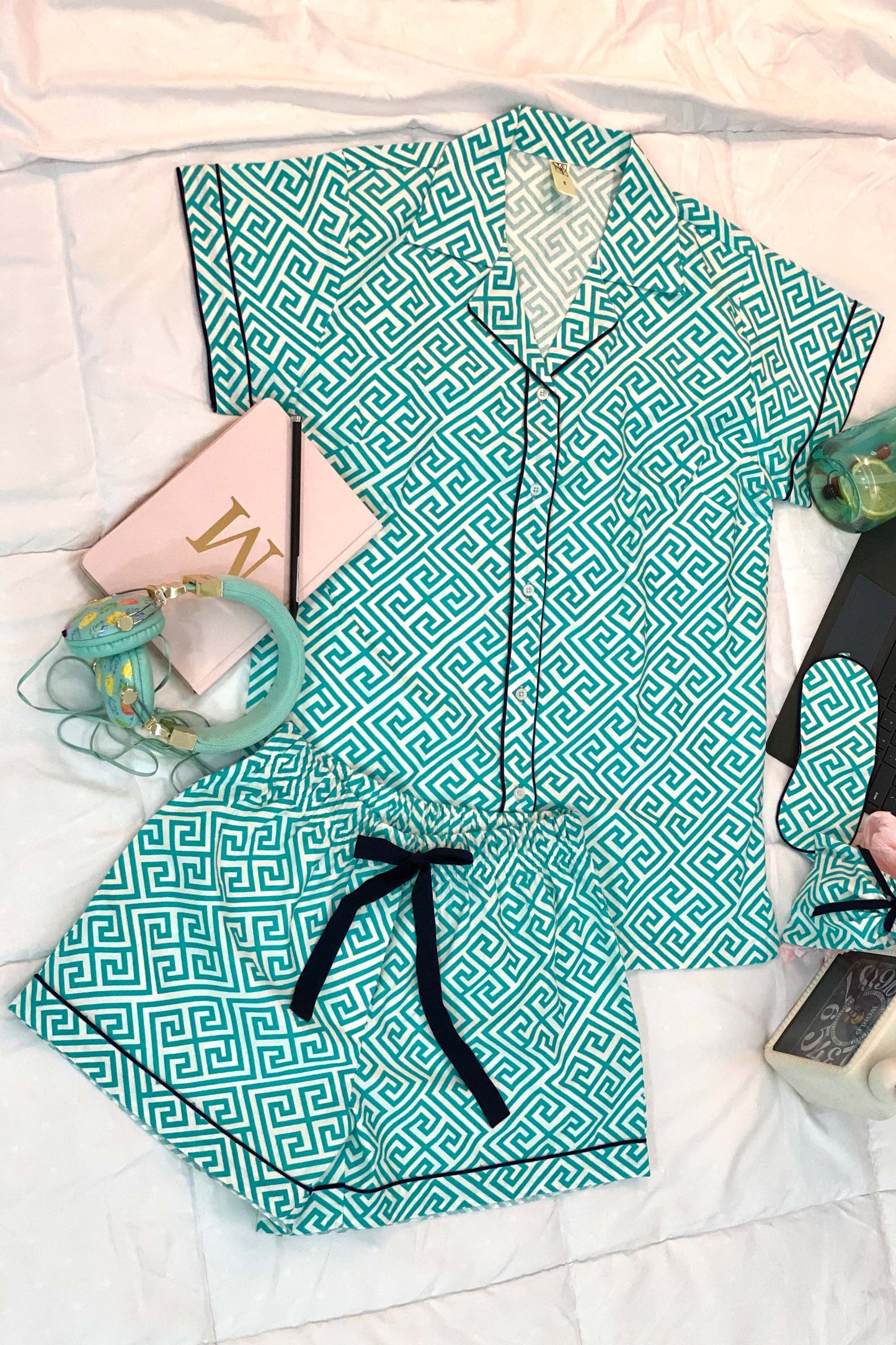 Women's Lounge Shorts Set - (Shirt, Shorts, Sleeping Mask & Pouch)