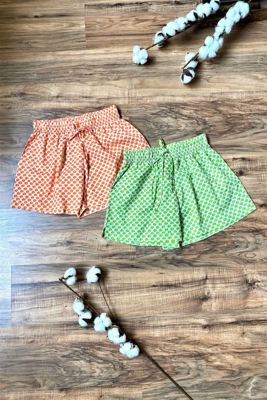 Women's Cotton Shorts Combo (Pack of 2) - Tiffani Orange and Green