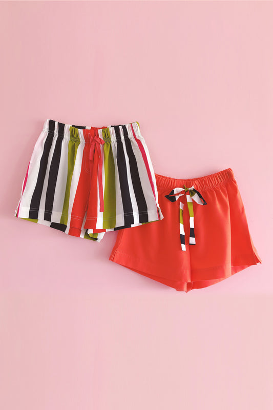 Women's Crepe Shorts Combo (Pack of 2) - Peppy Stripes and Orange