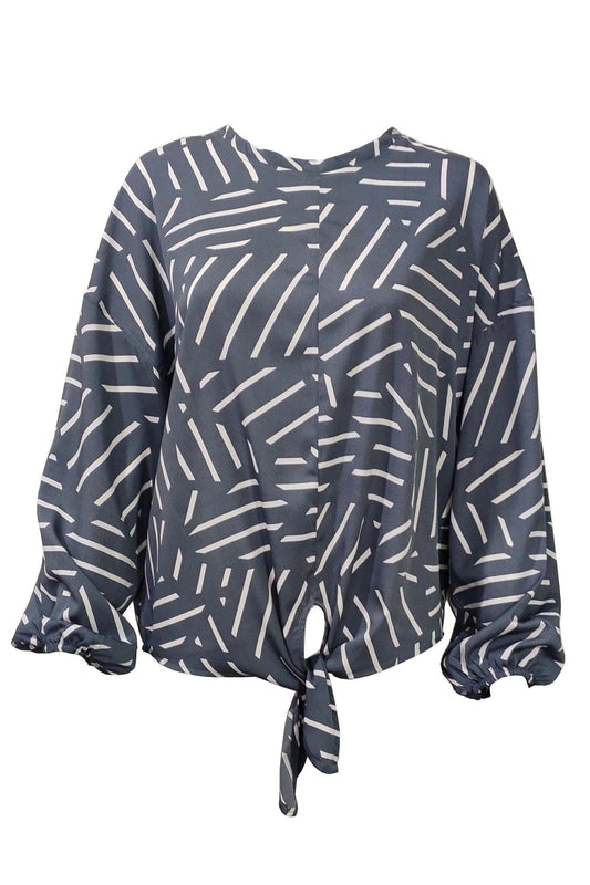 Women's Grey Printed Top With Front Knot
