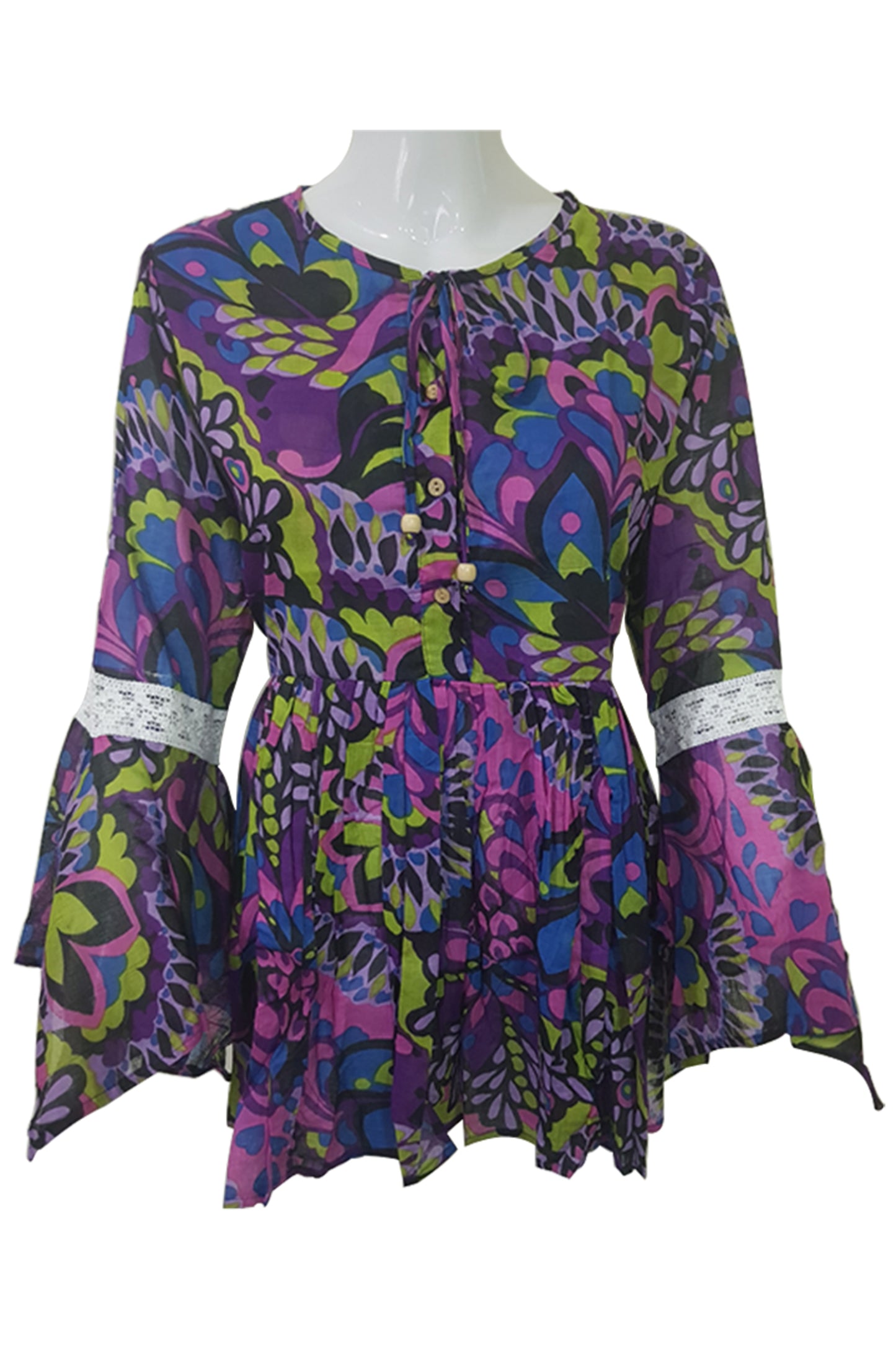 Womens Casual Floral Peplum Top With Tassel Tie