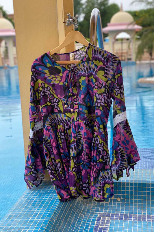 Womens Casual Floral Peplum Top With Tassel Tie