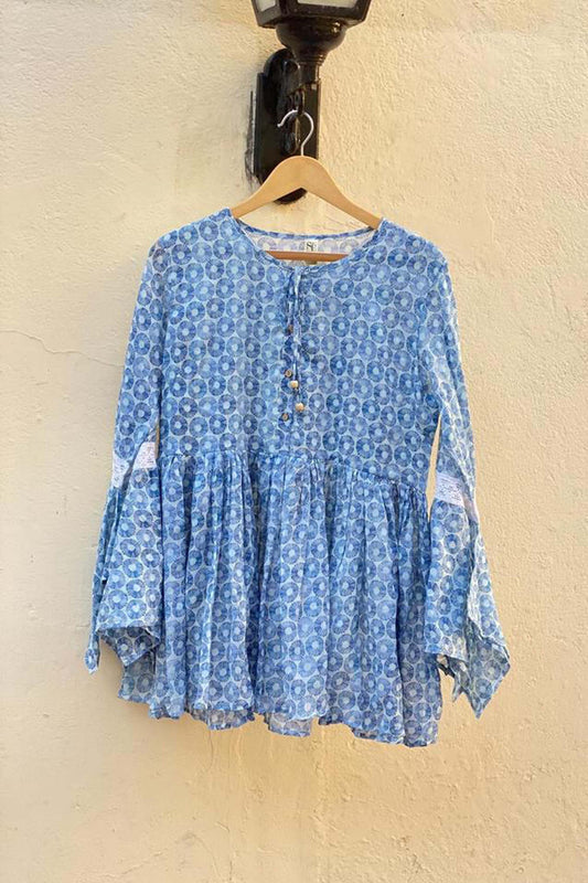 Womens Casual Floral Peplum Top With Tassel Tie