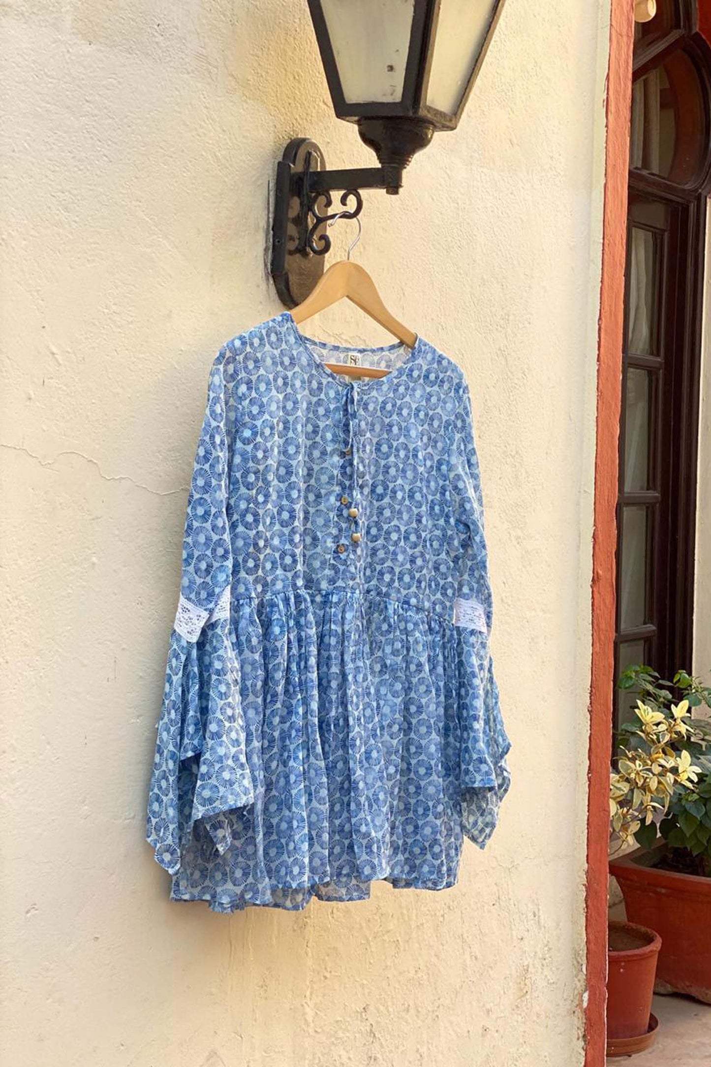 Womens Casual Floral Peplum Top With Tassel Tie