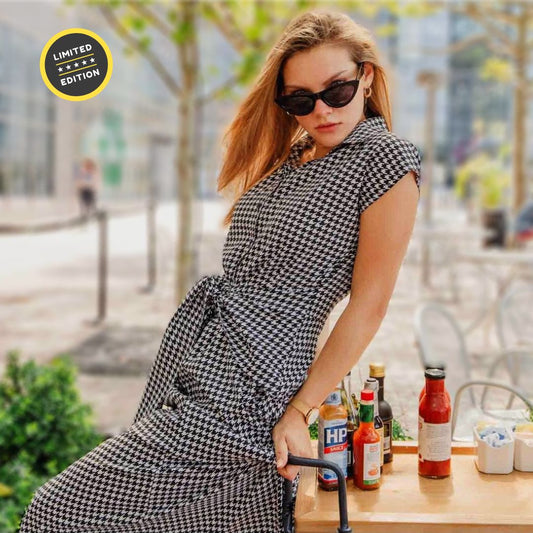 Women's Black & White Houndstooth Long Dress