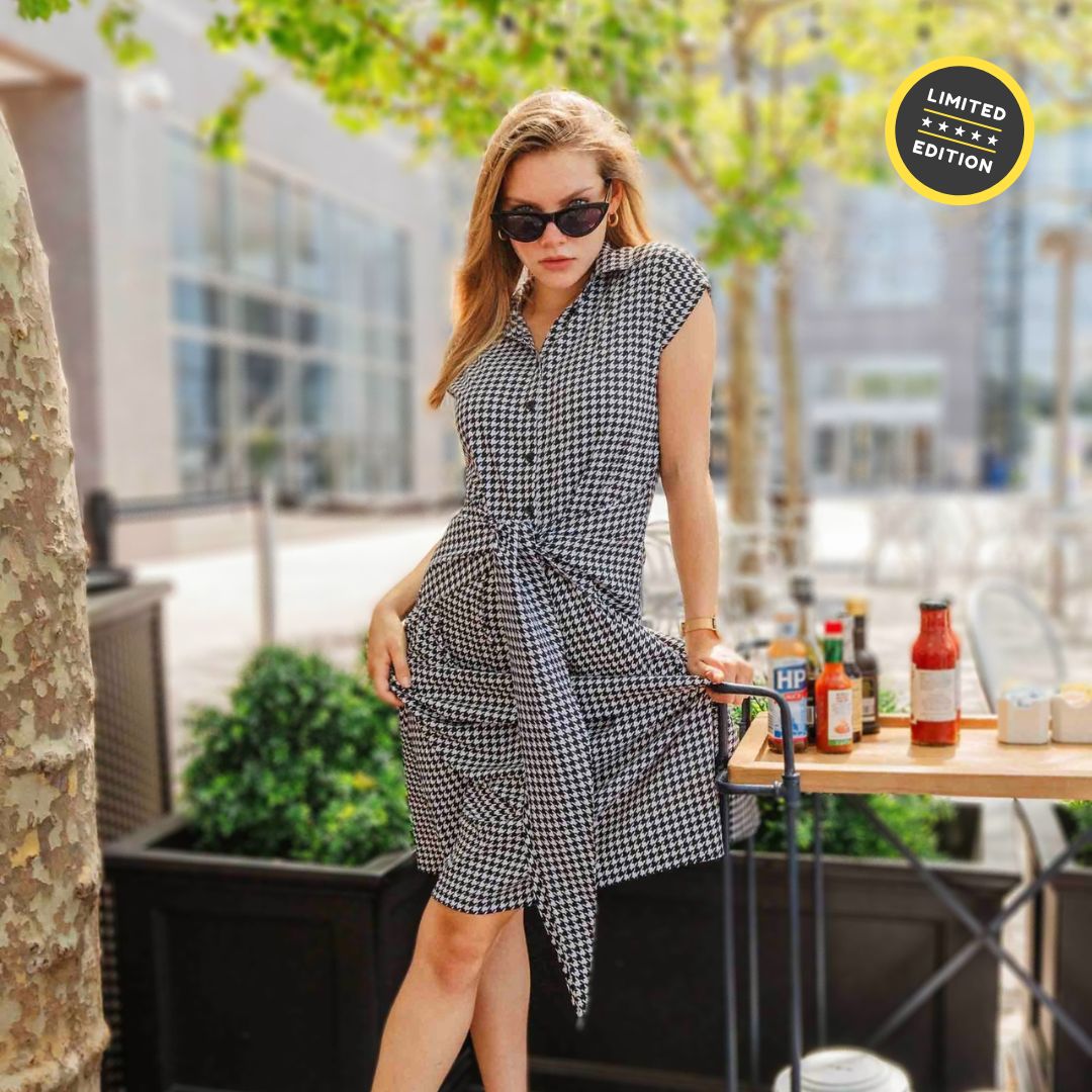 Women's Black & White Houndstooth Long Dress