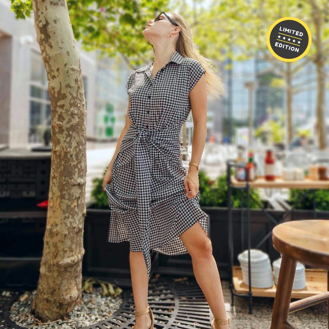 Women's Black & White Houndstooth Long Dress