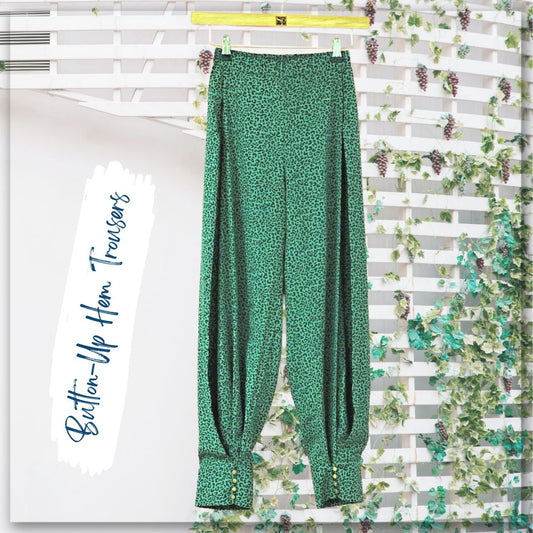 Women's Button-Up Hem Trousers - POGO - Olive Skin