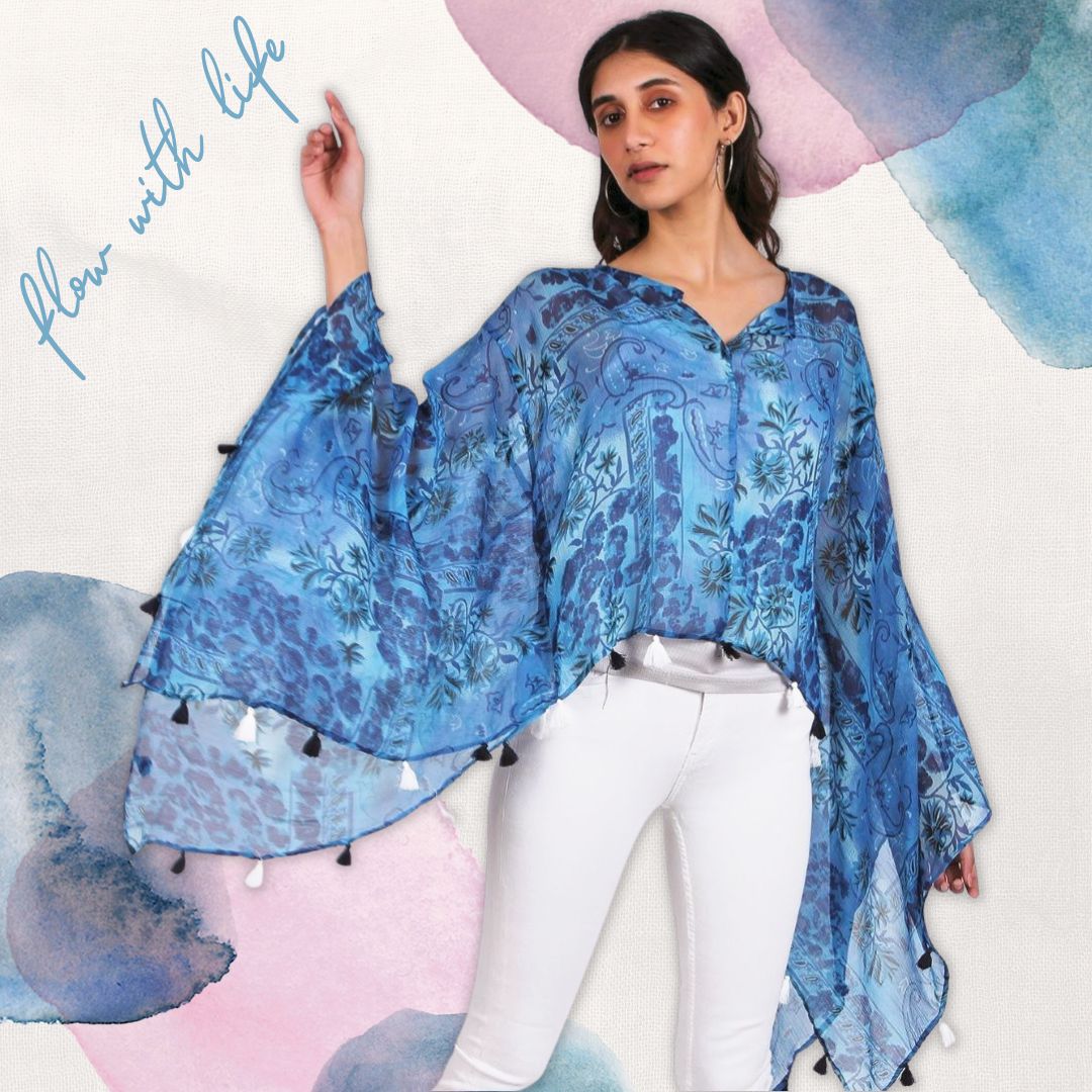 Chiffon tassel Kimono Top - Lucia Blue