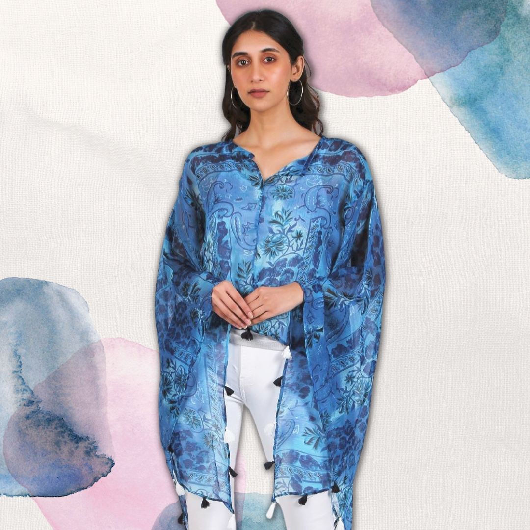 Chiffon tassel Kimono Top - Lucia Blue