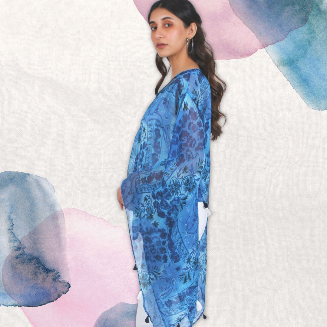 Chiffon tassel Kimono Top - Lucia Blue
