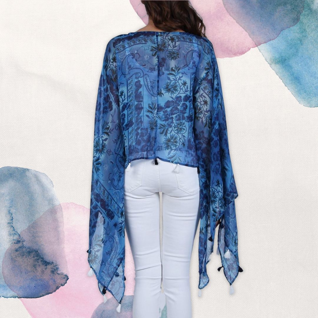 Chiffon tassel Kimono Top - Lucia Blue