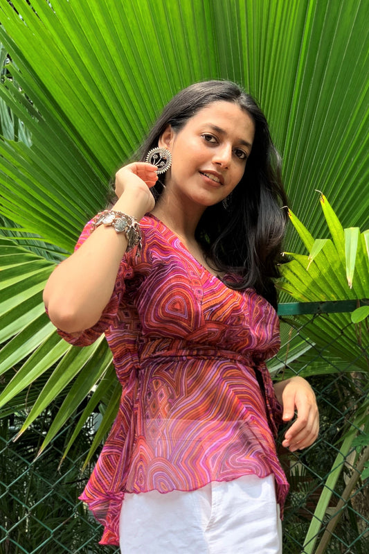 Women's Trendy Printed Indios Coral Peplum Top