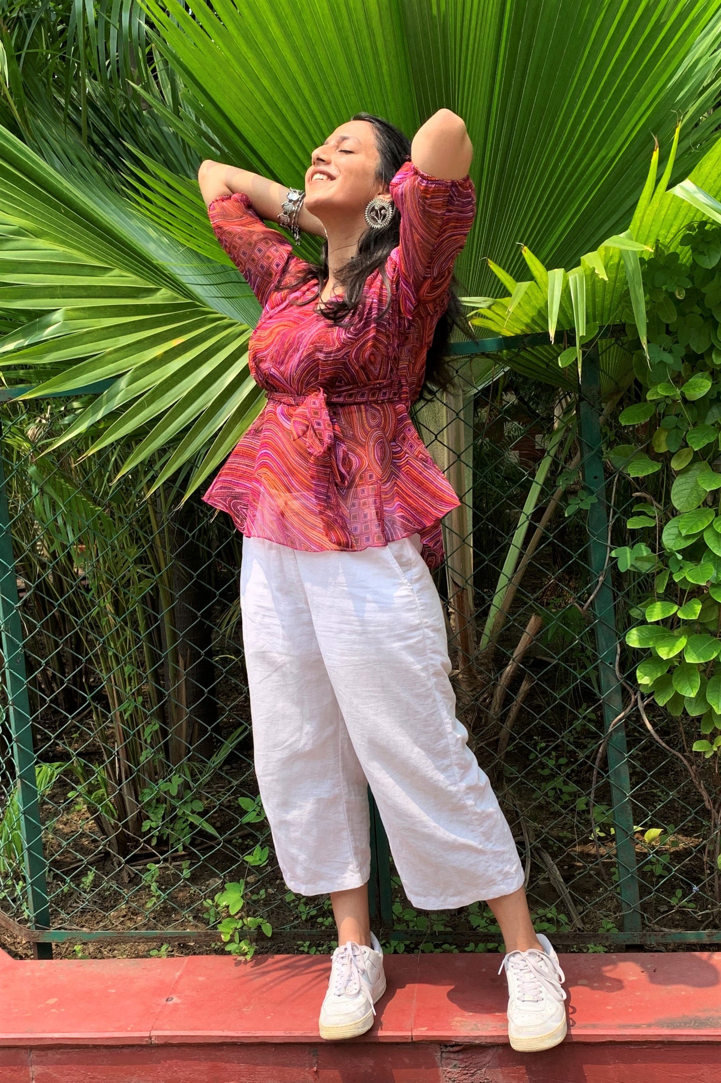 Women's Trendy Printed Indios Coral Peplum Top