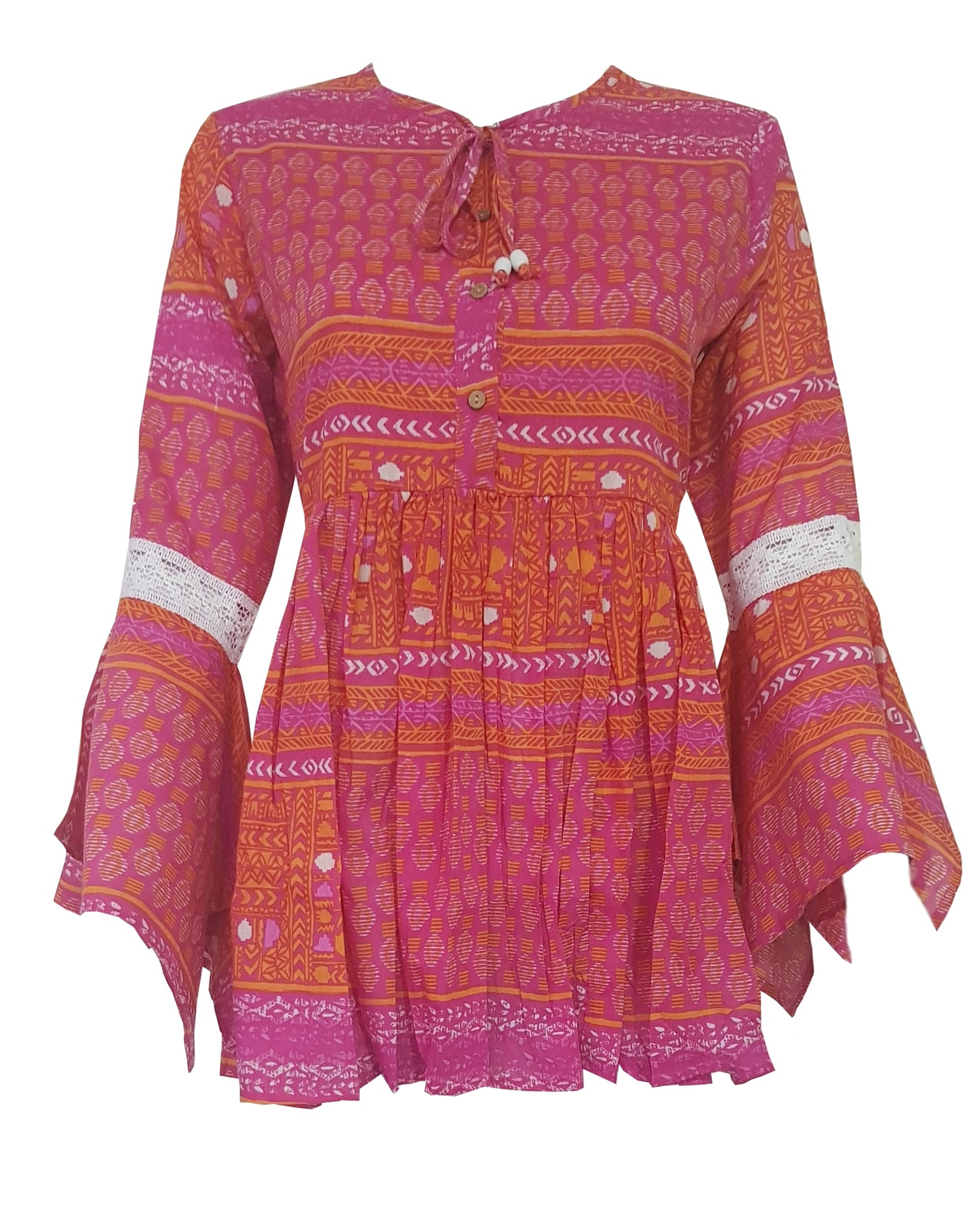 Womens Casual Floral Peplum Top with Tassel Tie
