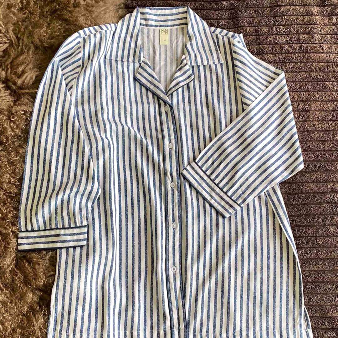 Modal Nightsuit Set - Vintage Stripes (Night Shirt, Pyjama/ Shorts, Sleeping Mask and Pouch)