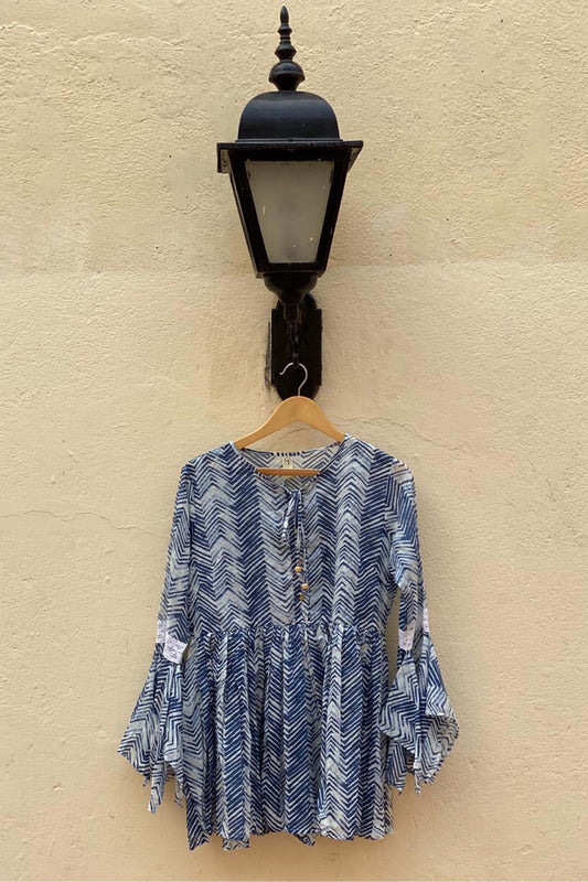 Womens Casual Floral Peplum Top With Tassel Tie