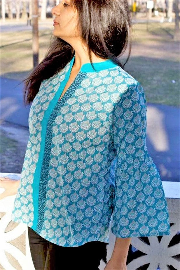 Women's Printed Cotton Top Marissa Teal