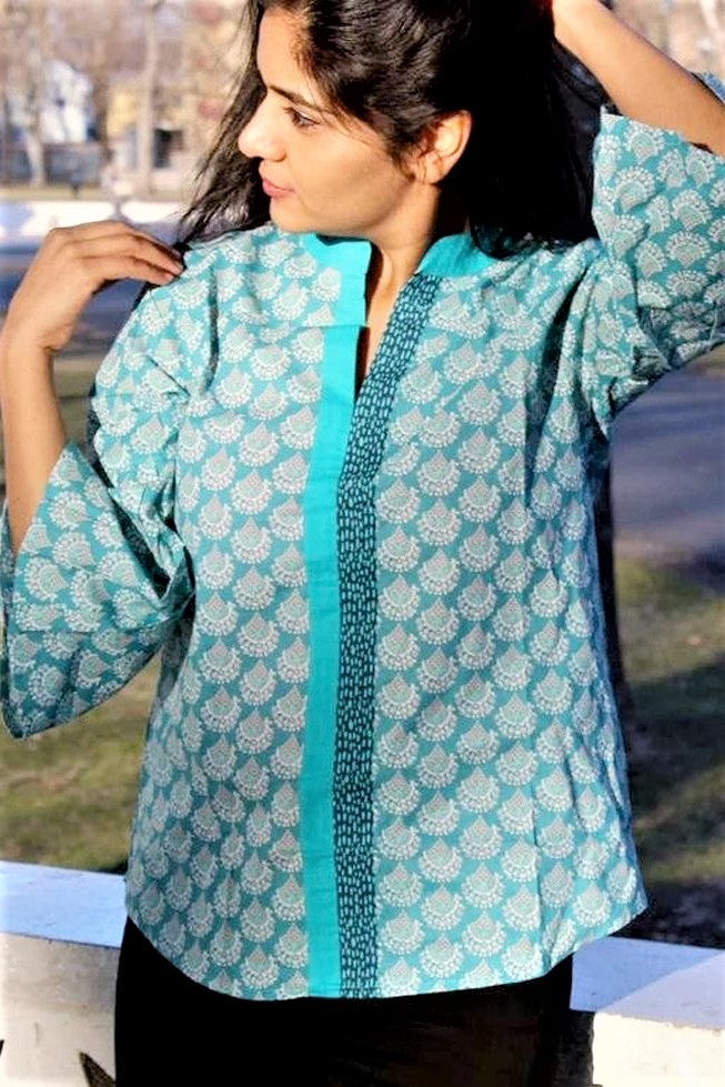 Women's Printed Cotton Top Marissa Teal