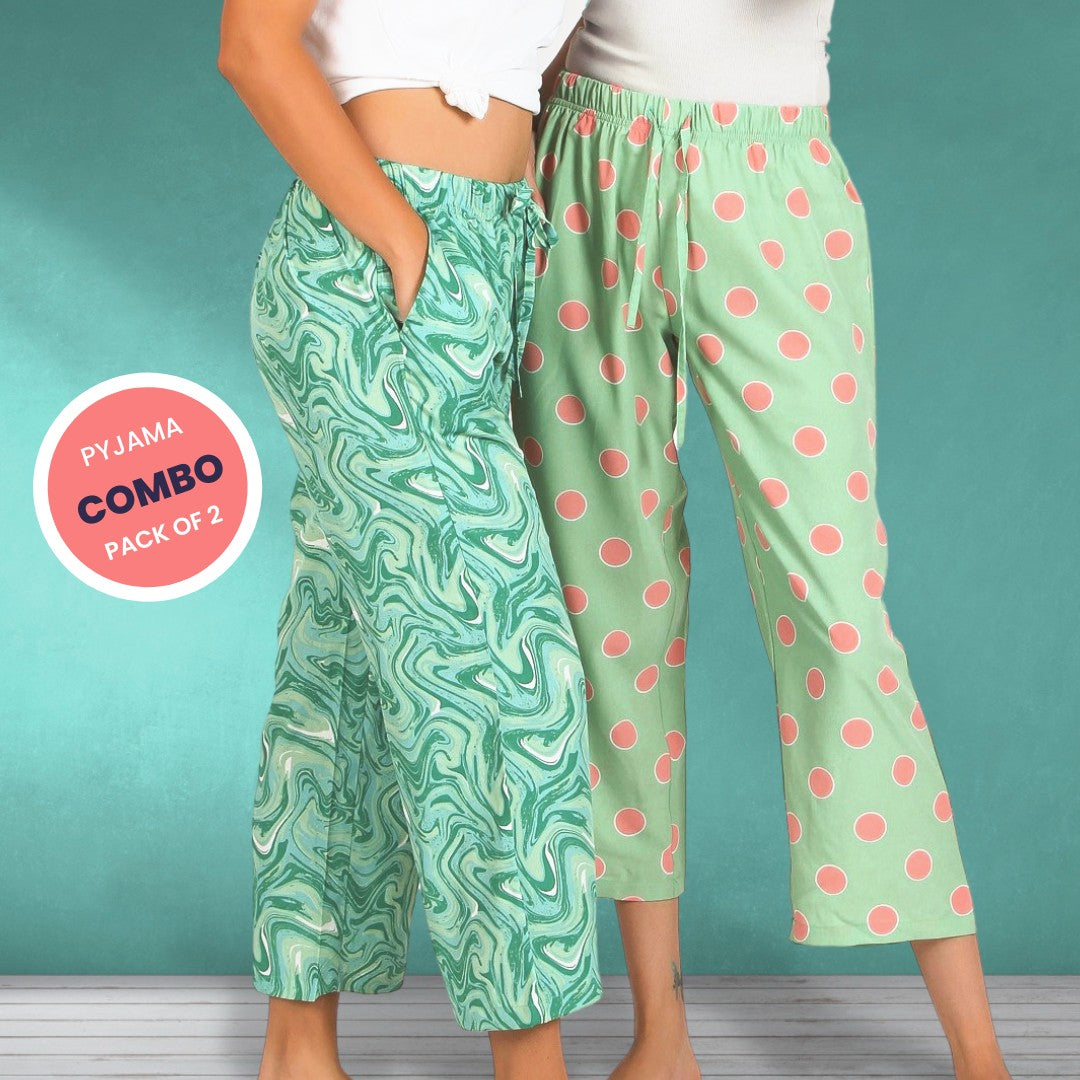 Women's Ankle Length Crepe Pyjama Combo (Pack of 2) - Spiral Jade-Polk – S  & F Online Store