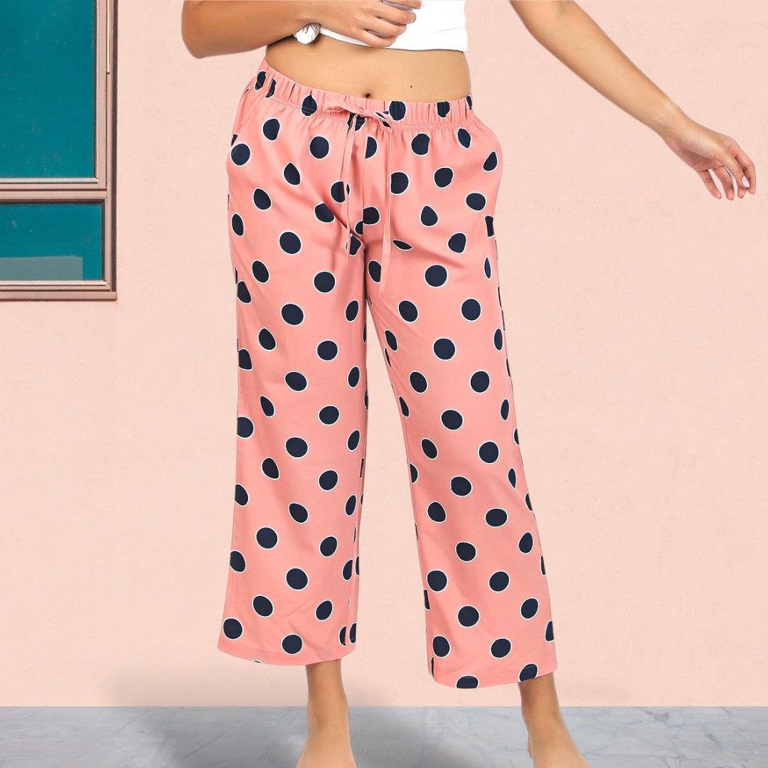 Women's Ankle Length Crepe Pyjama Combo (Pack of 2) - Spiral Rust-Polka Blush