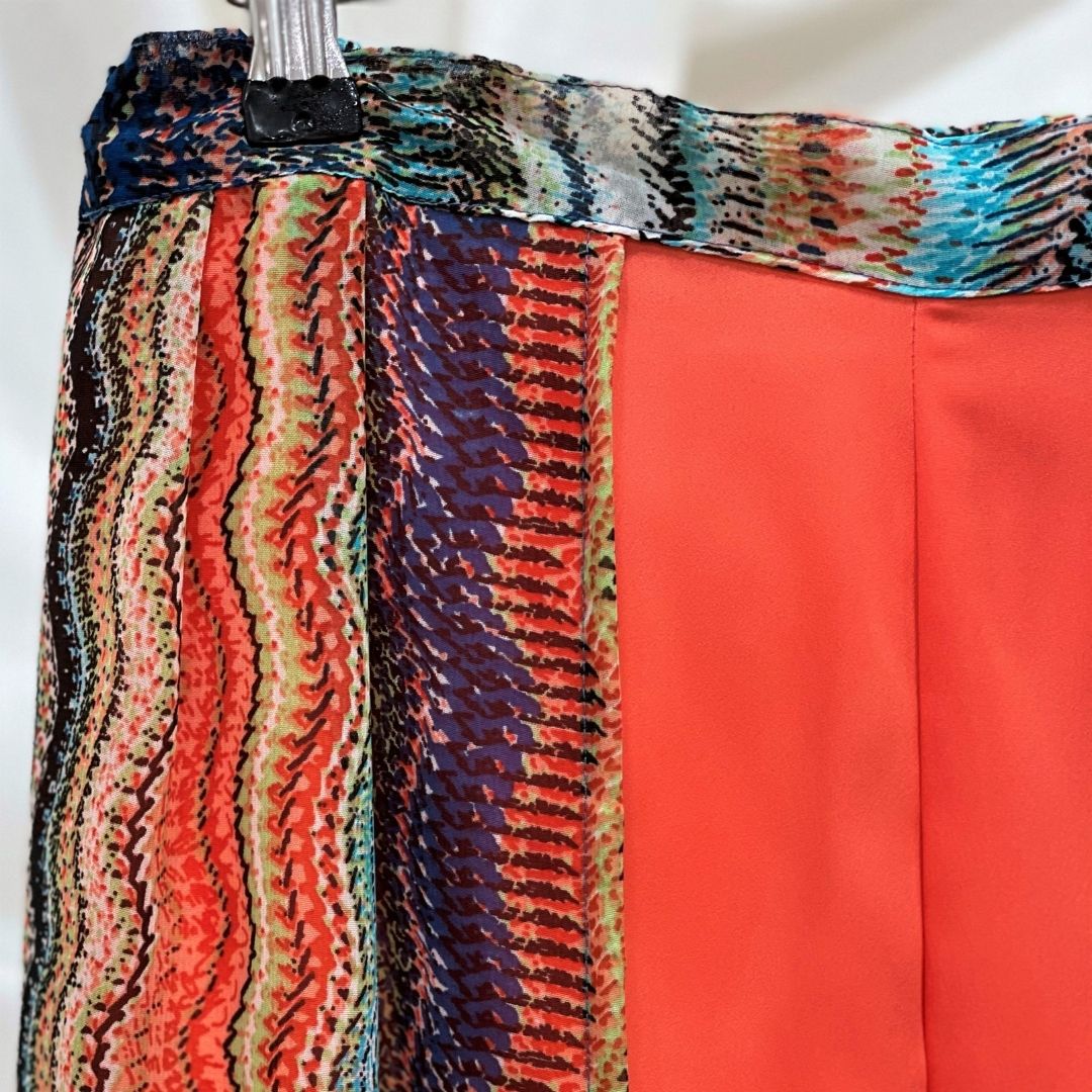 Shorts With Mock Wrap Sarong - Wave Orange Multi Color