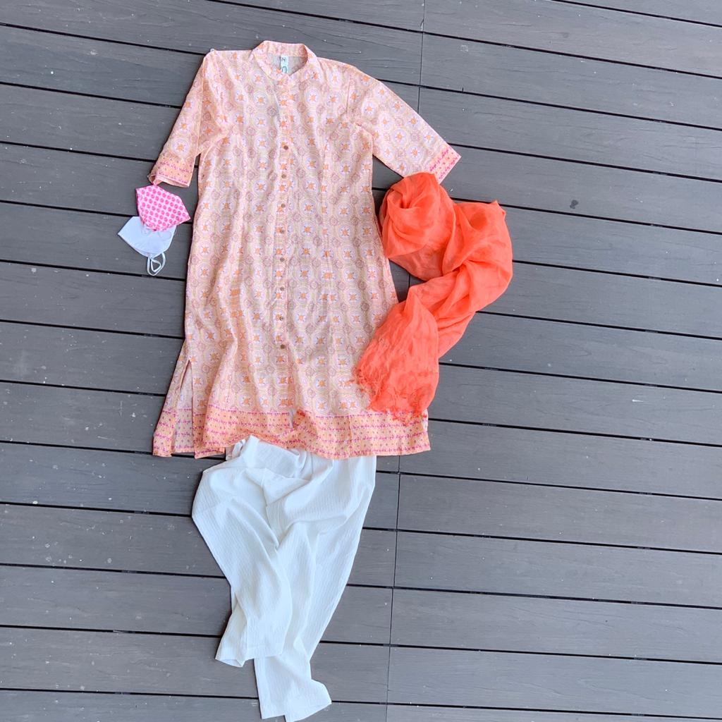 Women's Orange Cotton Printed Dress