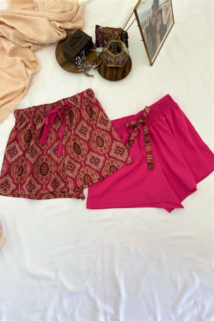 Women's Shorts Combo (Pack of 2) - Boho Paisley Teal / Pink