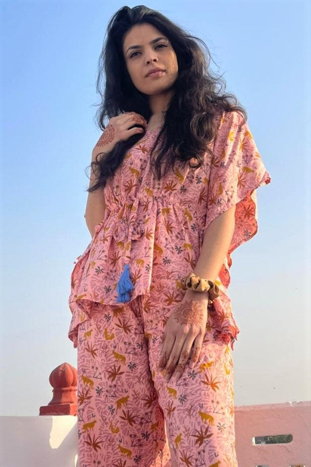 Women's Two - Mile Kaftan Co-Ord Set - Safari Peach