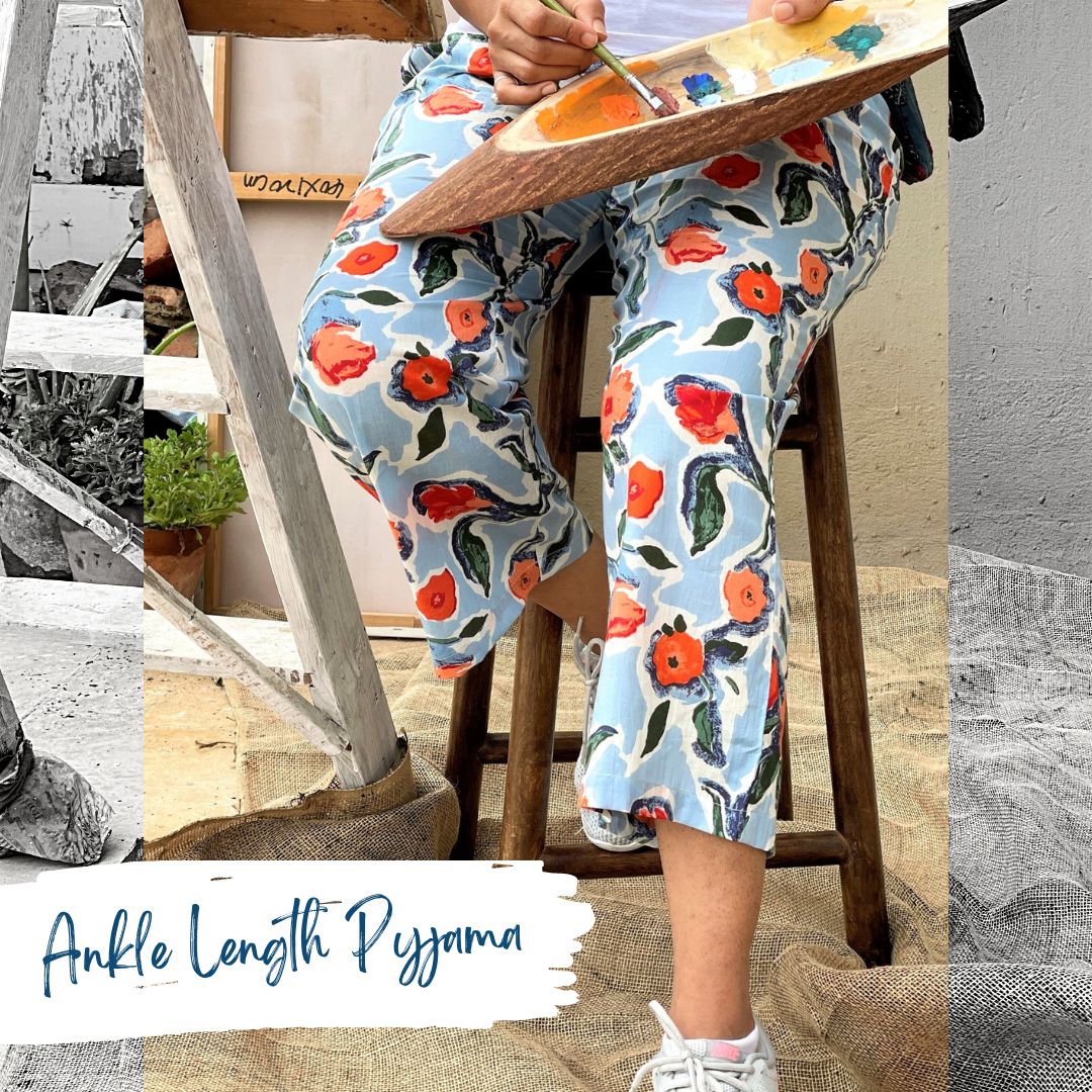 Women's Ankle-Length Pyjama - Blotched Blossom Blue