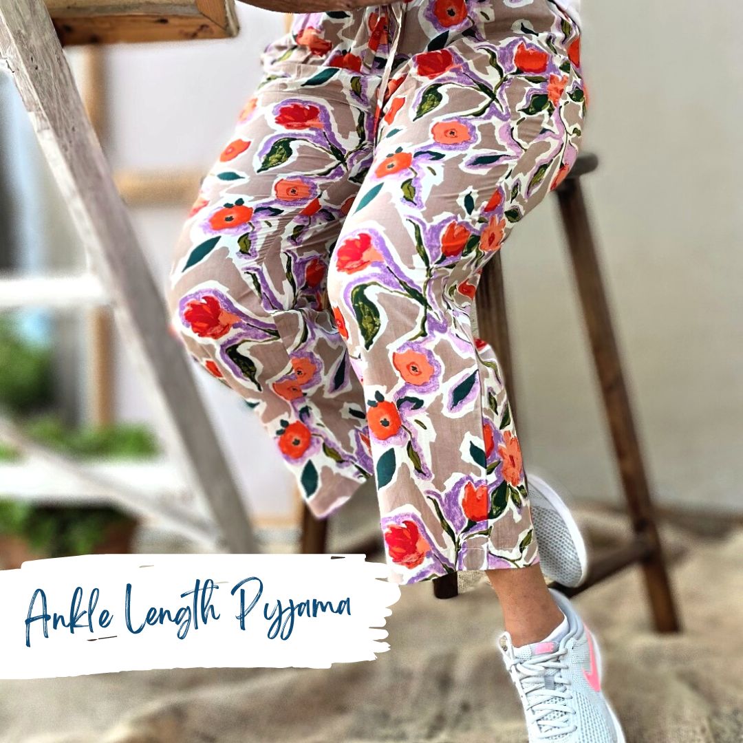 Women's Ankle-Length Pyjama - Blotched Blossom Lavender