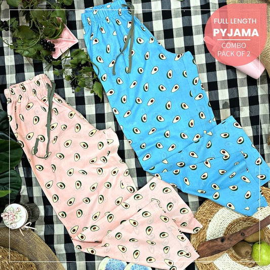 Women's Avocado-Print Full Pyjamas Combo (Pack of 2)