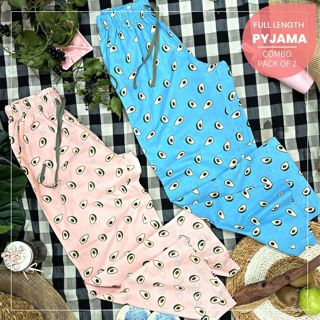 Women's Avocado-Print Full Pyjamas Combo (Pack of 2)